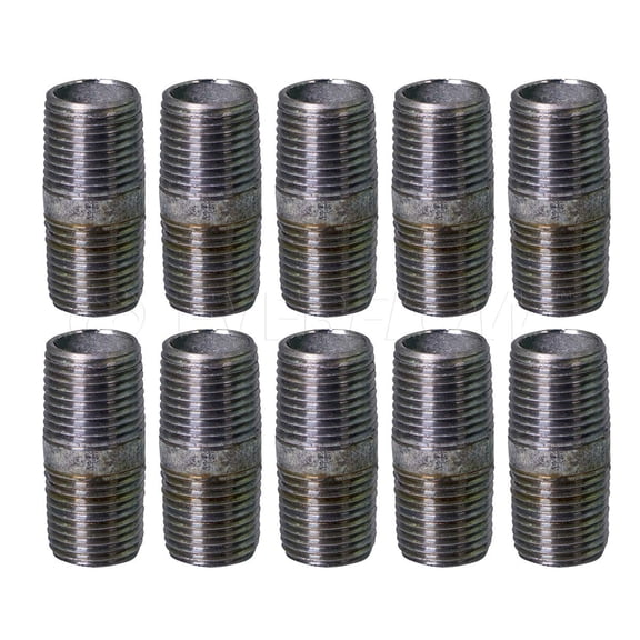 Supply Giant 1/8" x 2" Steel Pipe, pre cut Industrial Pipe, Threaded Pipe Nipples and Fittings, Build Vintage DIY Furniture, Galvanized (Pack Of 10)