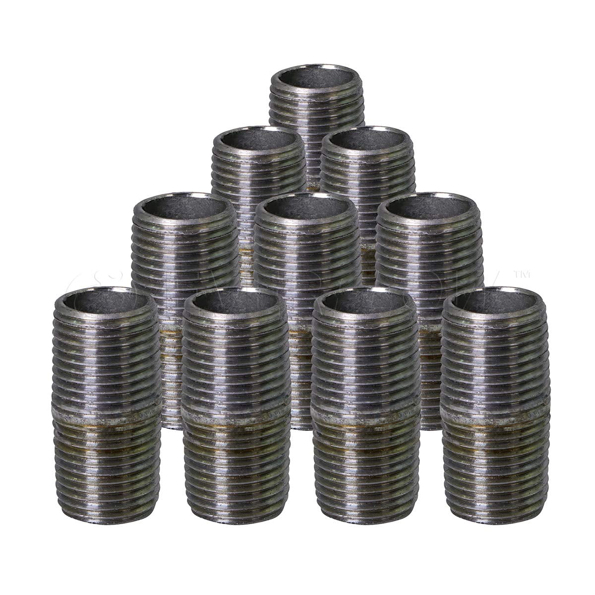 Supply Giant 2-1/2" x 1", Closed Steel Pipe, pre cut Industrial Pipe, Threaded Pipe Nipples and Fittings, Build Vintage DIY Furniture, Galvanized (Pack Of 10)