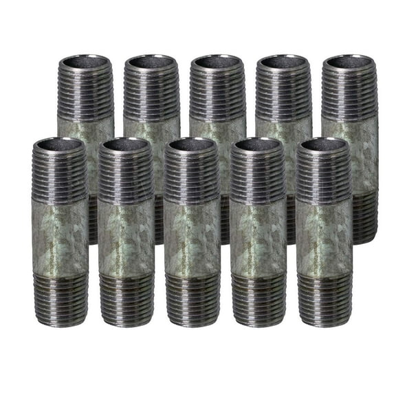 Supply Giant 3/8" x 4-1/2", Steel Pipe, pre cut Industrial Pipe, Threaded Pipe Nipples and Fittings, Build Vintage DIY Furniture, Galvanized (Pack Of 10)