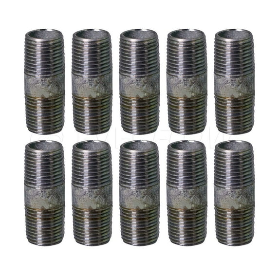 Supply Giant 3" x 5", Steel Pipe, pre cut Industrial Pipe, Threaded Pipe Nipples and Fittings, Build Vintage DIY Furniture, Galvanized (Pack Of 10)