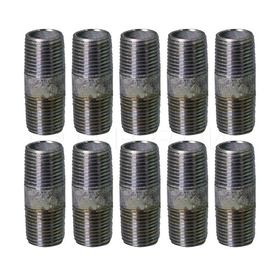 Supply Giant 3" x 6", Steel Pipe, pre cut Industrial Pipe, Threaded Pipe Nipples and Fittings, Build Vintage DIY Furniture, Galvanized (Pack Of 10)