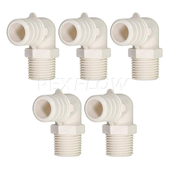 Supply Giant 5-1238PPML Plastic PEX Poly Alloy 90 Degree Elbow Pex x MPT Barb Pipe Fitting 1/2 x 3/8 Inch Pack of 5