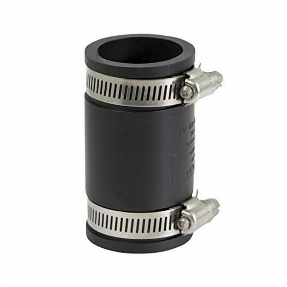 Supply Giant 6I45 Flexible Pvc Coupling with Stainless Steel Clamps, 1.6" Inner diameter for 1-1/4" Nominal Pipe, Black