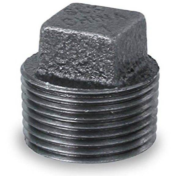 Supply Giant BMPL1000 Black Malleable Iron Plug with Square Head, 1"