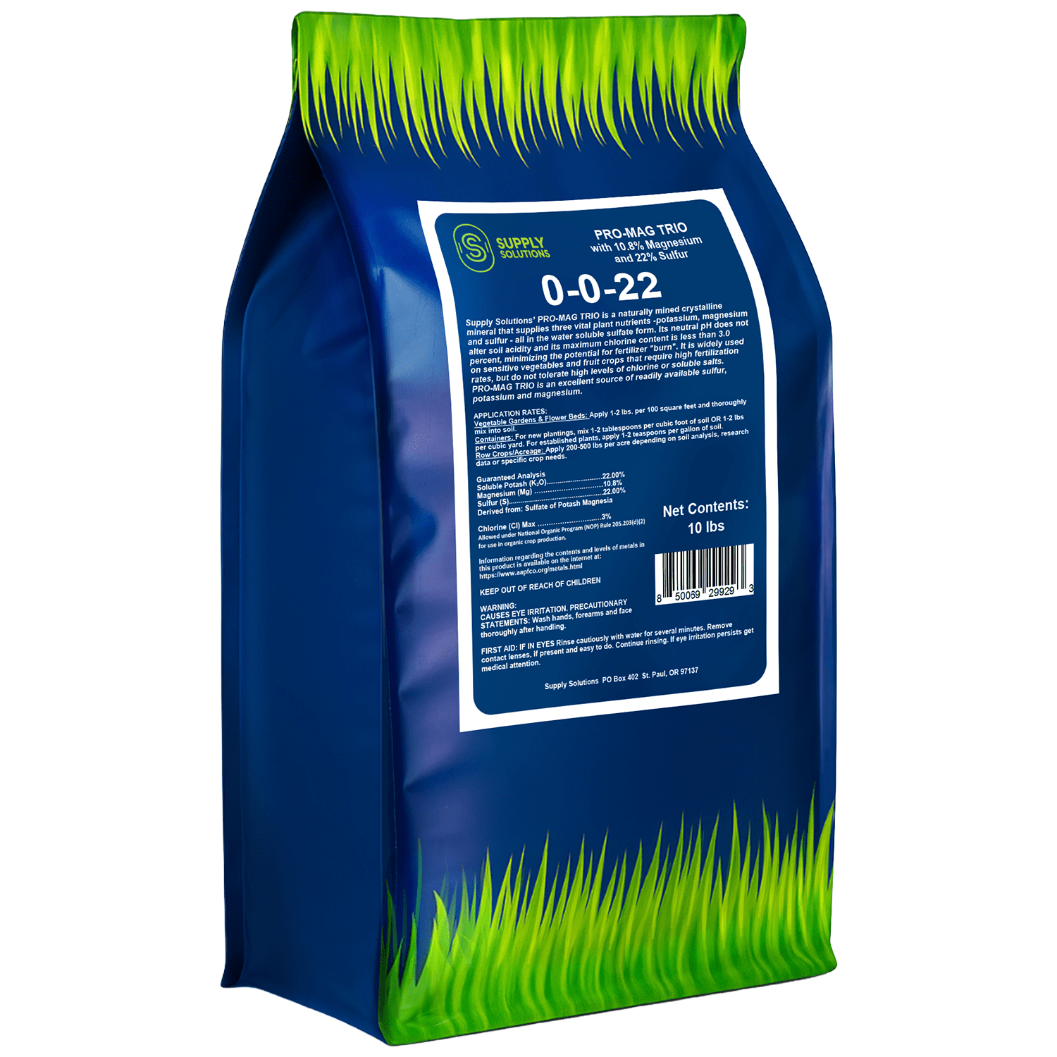 Supply Solutions | 0-0-22 Pro-Mag Trio - High Potassium, Magnesium & Sulfur Fertilizer for Lawns, Turf, Palm & Fruit Trees - Water-Soluble Plant Food for Stronger Growth & Higher Yields - 10lbs