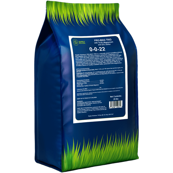 Supply Solutions | 0-0-22 Pro-Mag Trio - High Potassium, Magnesium & Sulfur Fertilizer for Lawns, Turf, Palm & Fruit Trees - Water-Soluble Plant Food for Stronger Growth & Higher Yields - 25lbs