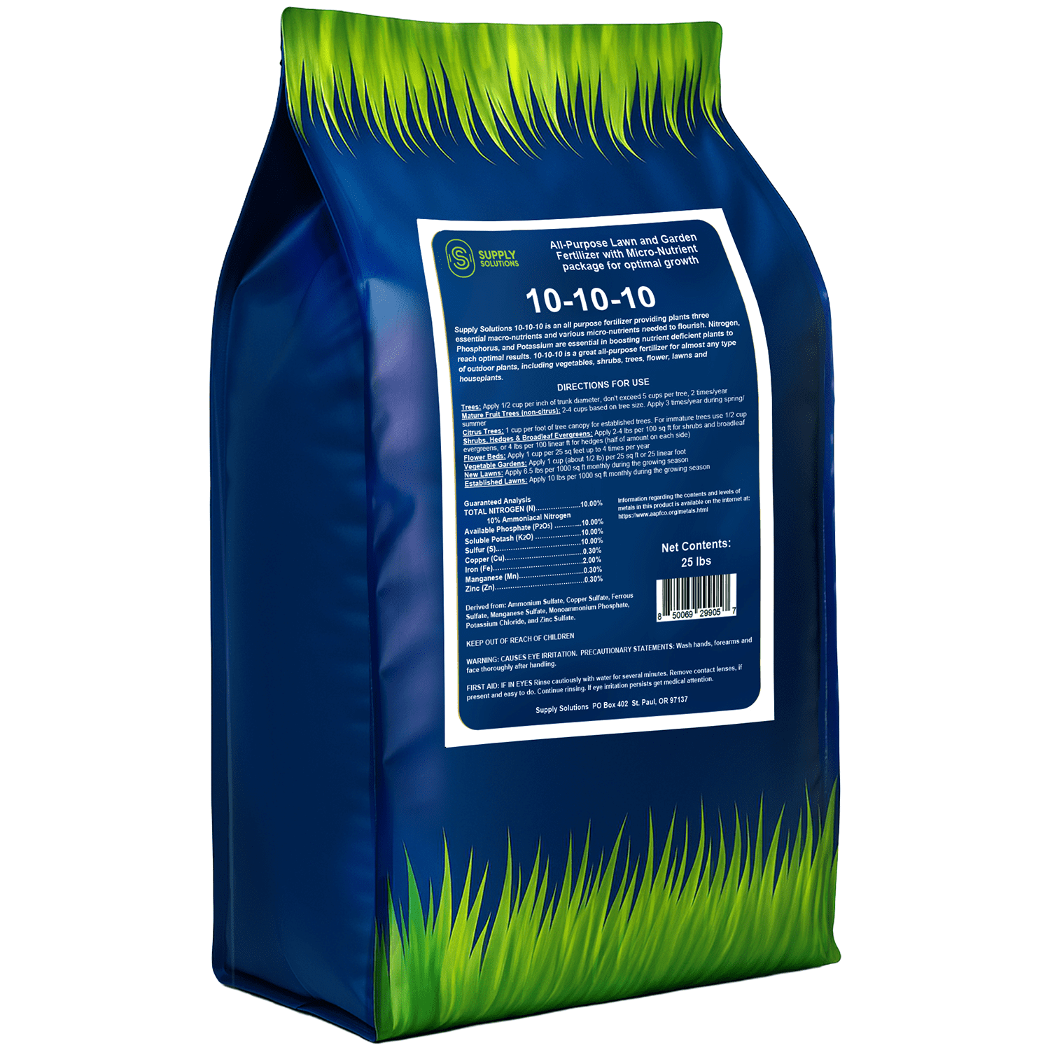 Supply Solutions 10-10-10 Complete Lawn & Garden Granular Fertilizer with Micronutrients – Balanced NPK Plant Food for Soil Health, Blooms & Roots – Safe for Vegetables, Fruits, Lawns (25lbs)
