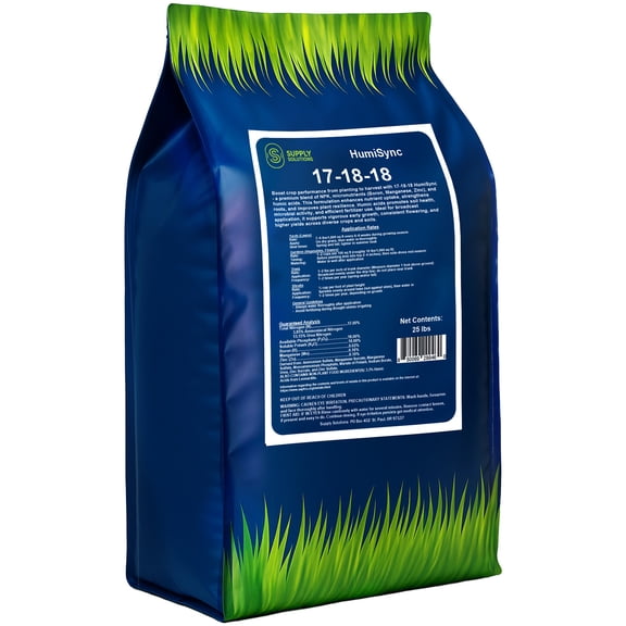 Supply Solutions | 17-18-18 HumiSync Plant Food Powder | Balanced NPK Fertilizer with Humic Acid for Lawn, Garden, Vegetables, Flowers, Trees & Shrubs - All Purpose Garden Fertilizer - 25lbs