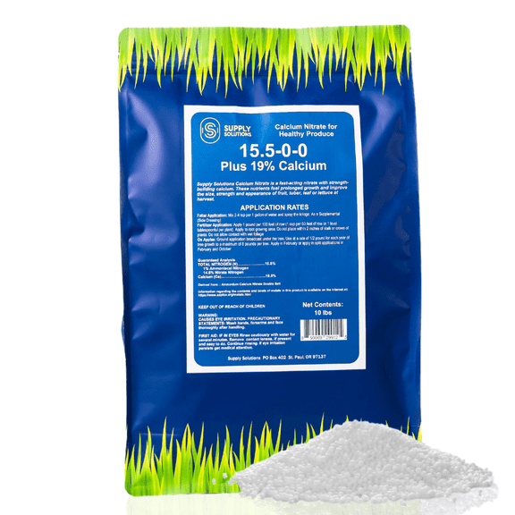 Supply Solutions Calcium Nitrate 15.5-0-0 + 19% Ca | Fast-Acting Water Soluble Fertilizer Prevents Blossom End Rot - Boosts Growth & Yield for Vegetables, Fruit, Gardens & Hydroponics (10 Pounds)