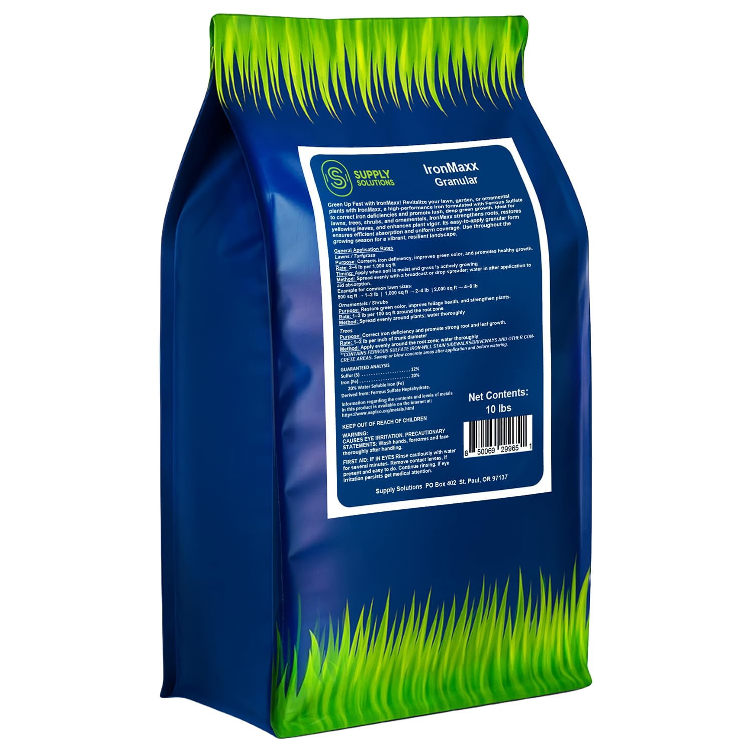 Supply Solutions IronMaxx Granular Fertilizer - All Purpose Plant Food with Iron and Sulfur, Slow Release Garden Fertilizer for Lawn, Vegetables, Flowers & Trees, Outdoor Plant Fertilizer (10 Pounds)