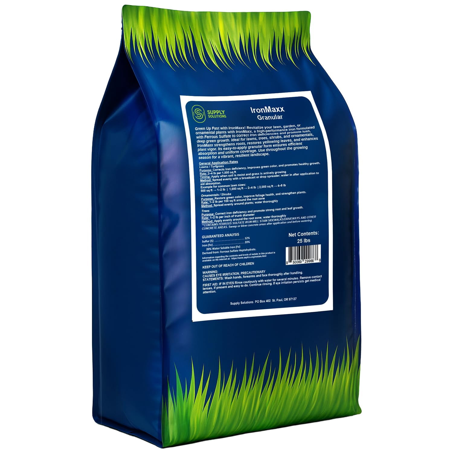 Supply Solutions IronMaxx Granular Fertilizer - All Purpose Plant Food with Iron and Sulfur, Slow Release Garden Fertilizer for Lawn, Vegetables, Flowers & Trees, Outdoor Plant Fertilizer (25 Pounds)