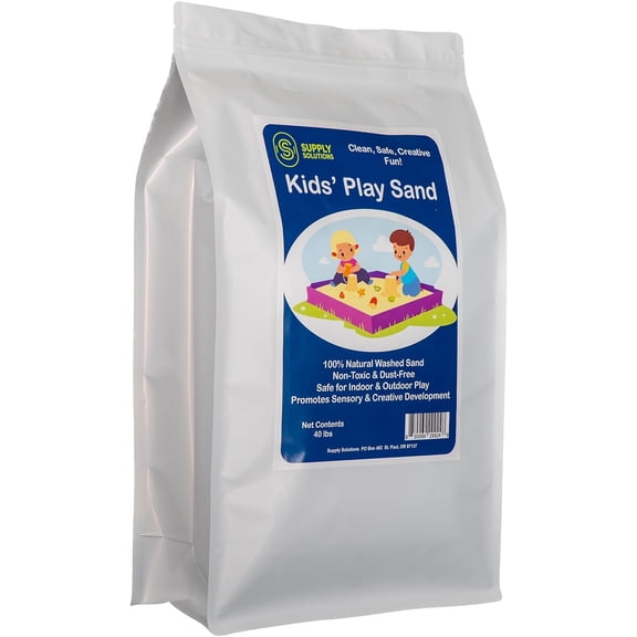 Supply Solutions | Kids PlaySand  Premium Natural Play Sand for Sandbox, Sensory Play & Crafts  Washed, Screened & Dust-Free  Safe, Non-Toxic, Indoor/Outdoor Use  (40lbs)