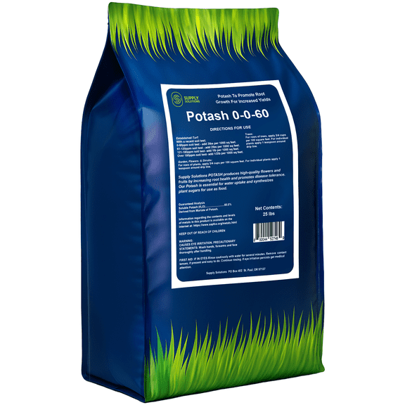 Supply Solutions Muriate of Potash 0-0-60 Fertilizer, High Potassium Fertilizer, Potassium for Plants, Ideal Plant Food & Potash for Plants - For Lush Crops, Blooms, Acidic Plants (25lbs)