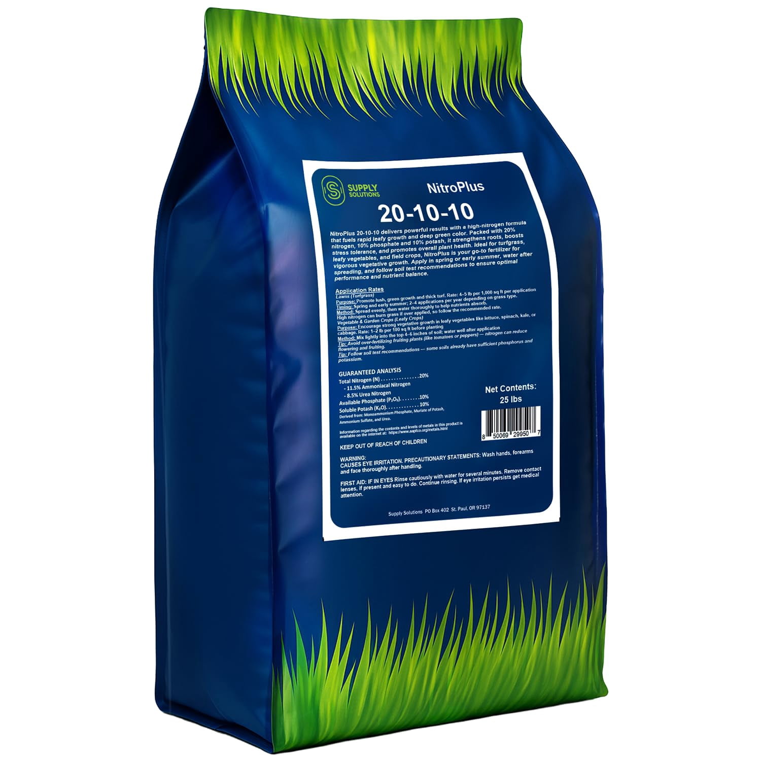 Supply Solutions NitroPlus 20-10-10 Fertilizer for Lawns and Gardens, All Purpose Lawn Fertilizer and Garden Fertilizer, Outdoor Plant Food with Nitrogen Phosphate and Potash Blend (25 Pounds)