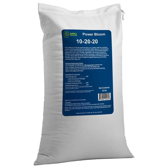 Supply Solutions | Power Bloom 10-20-20 Fertilizer | Bloom Booster Fertilizer for Flowers and Plants, High Phosphorus NPK Fertilizer for Vegetable Garden, Fruit Tree and Flower Fertilizer - 40lbs