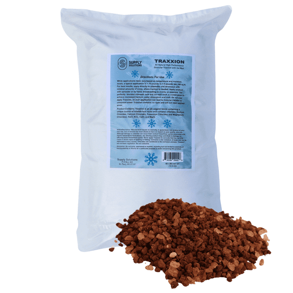 Supply Solutions Traxxion Granular Traction with Ice Melt | Pet Safe Ice Melt Snow Salt | Non toxic Winter Salt for Driveways, Sidewalks and Various Terrain | Ice Salt that Lasts Longer (40 Pounds)
