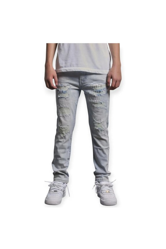 Kids Stacked Ruthless Old English Jeans (Light wash)