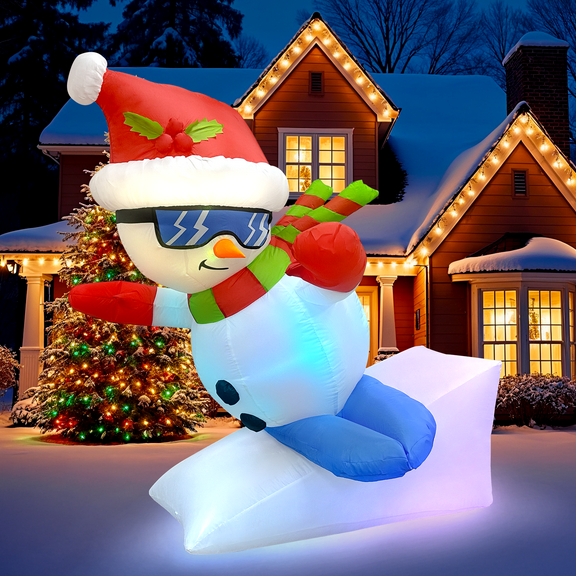 Supply Sure 3.5FT Snowman Snowboard Inflatable Outdoor Christmas Decoration Waterproof Polyester Holiday Yard Decor, Lightweight, Colorful Gift Box