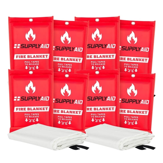 SupplyAID 8 Pack Emergency Fire Blanket for Camping Safety Supplies, White