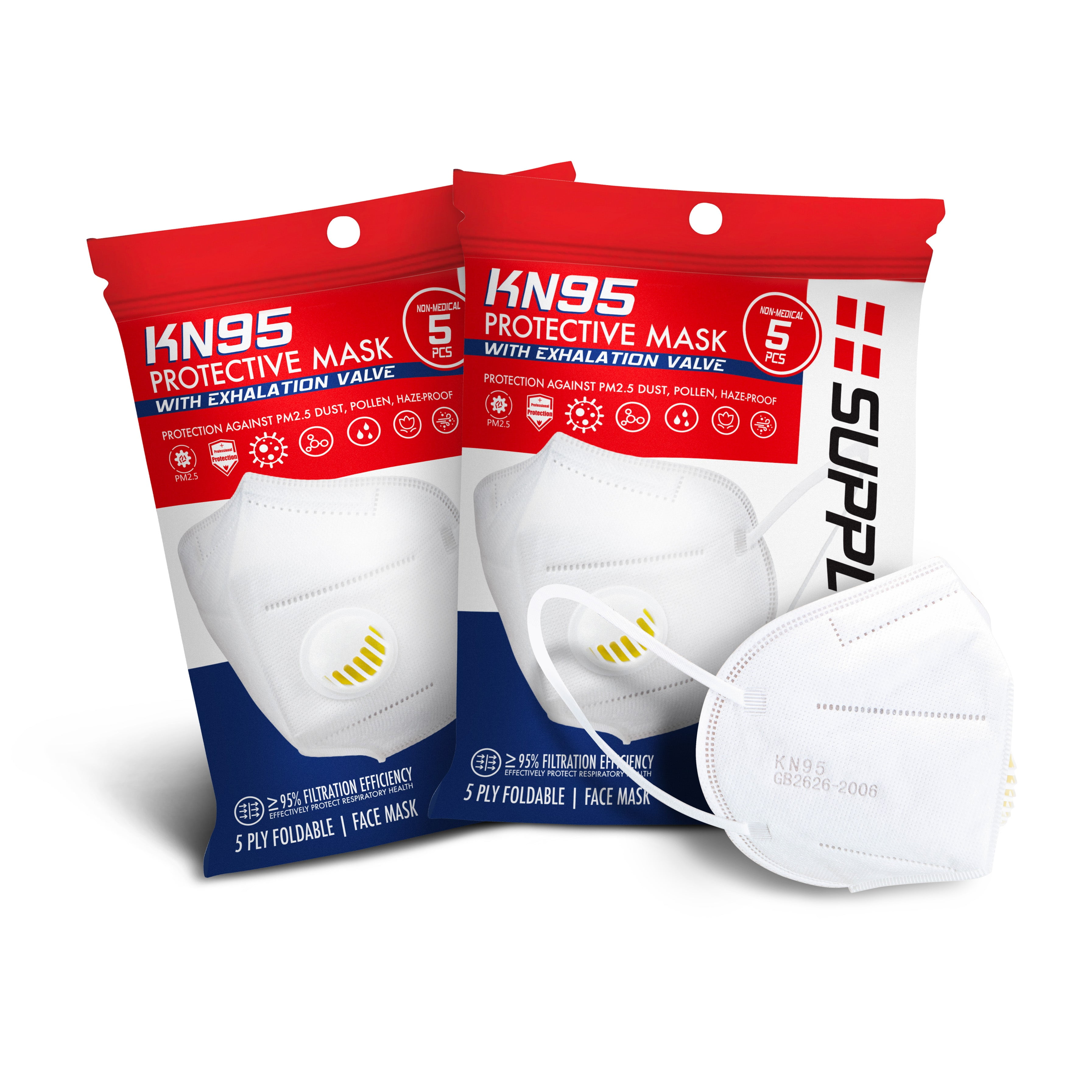 SupplyAID Protective Face Mask W/ Exhalation Valve Bundle | 10-Pack | White