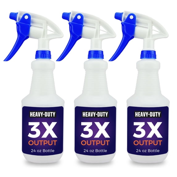 SupplyTuff 3X High Output Heavy Duty Spray Bottles for Cleaning Solutions, 3 Pack, 24 oz Professional Industrial Spray Bottles for Commercial, Household Cleaning and Car Detailing.