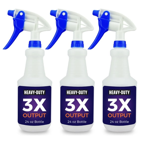 SupplyTuff 3X High Output Heavy Duty Spray Bottles for Cleaning Solutions, 3 Pack, 24 oz Professional Industrial Spray Bottles for Commercial, Household Cleaning and Car Detailing.