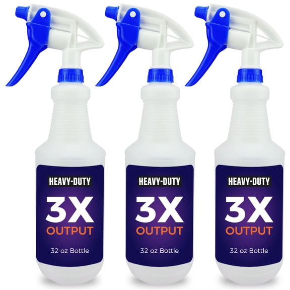 SupplyTuff 3X High Output Heavy Duty Spray Bottles for Cleaning Solutions, 3 Pack, 32 oz Professional Industrial Spray Bottles for Commercial, Household Cleaning and Car Detailing.