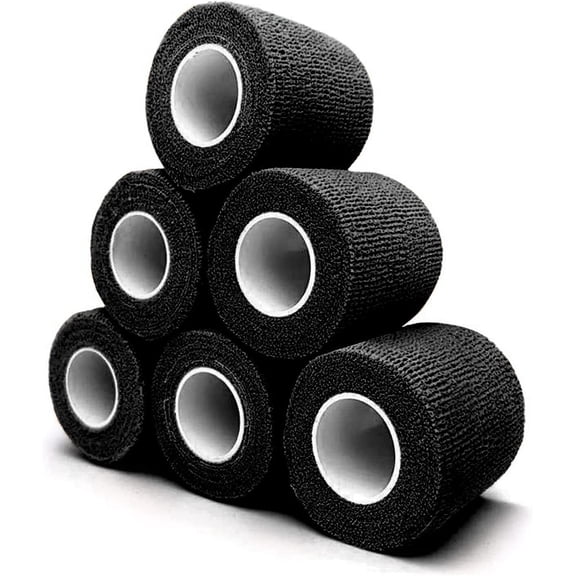 Supplymartonline Adhesive Bandages 6 Pack, Athletic Tape 2 inches x 5 Yards Roll, Black