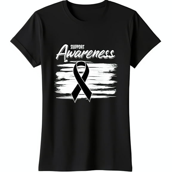 Support Awareness Black T-Shirt with White Ribbon Graphic Design
