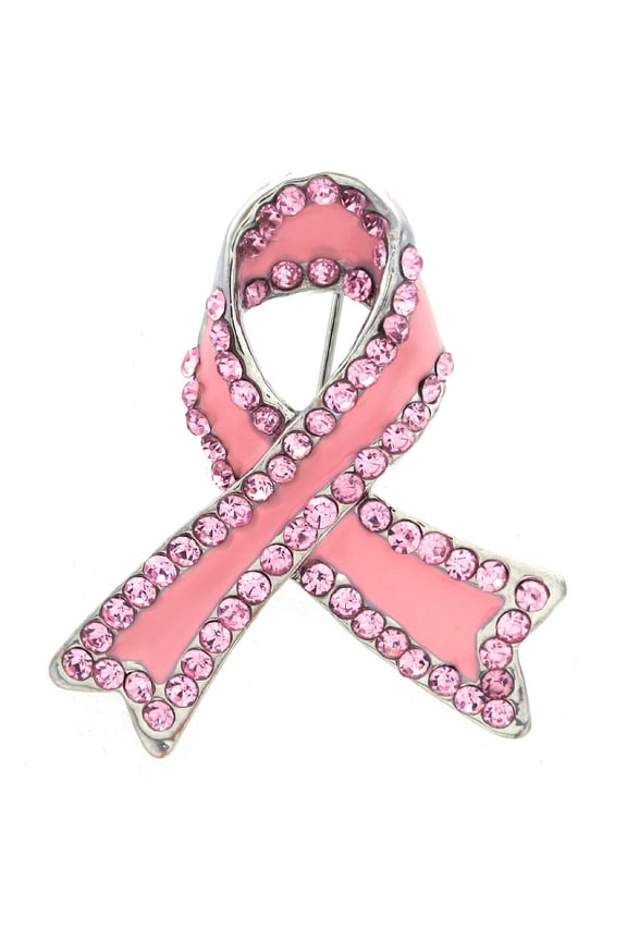 Support Breast Cancer Awareness Pink Crystal Ribbon Brooch Women Fashion Jewelry