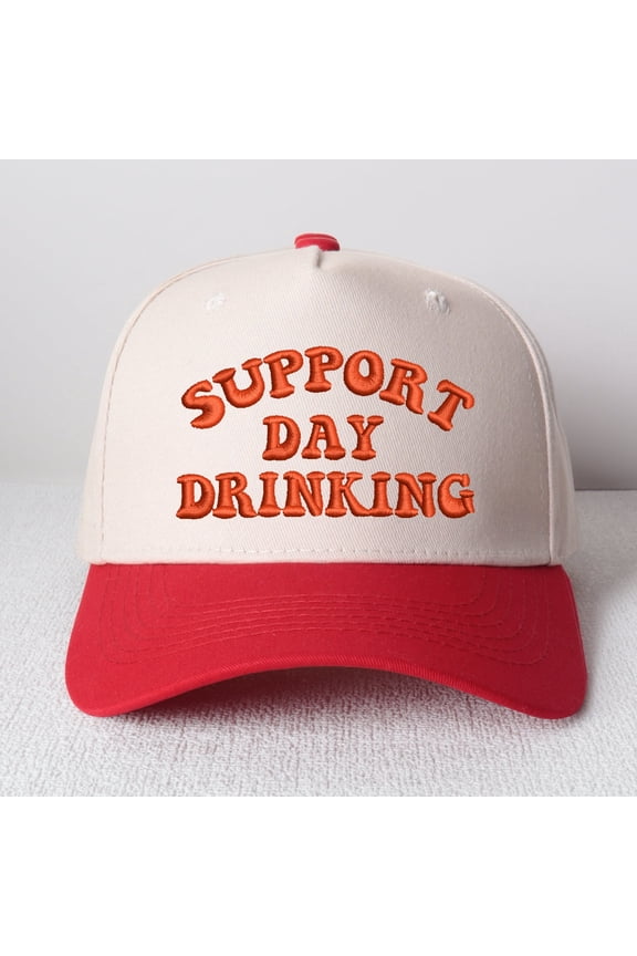 Support Drinking Day Embroidered Patchwork Trucker Cap Adjustable Unisex Snapback, Celebration Essential
