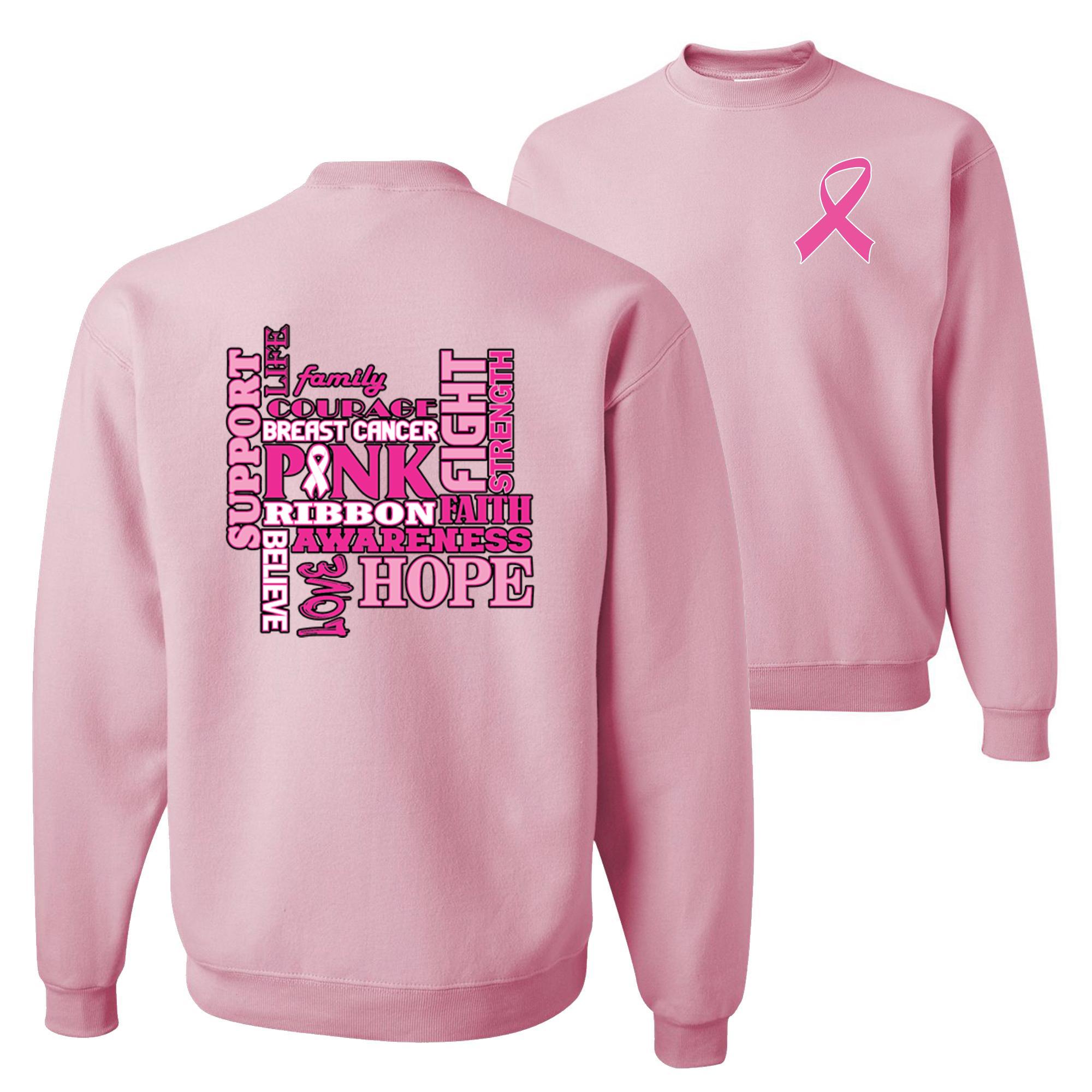Life Support Pink Support Fight Hope Life Family Breast Cancer Awareness FRONT AND BACK ...