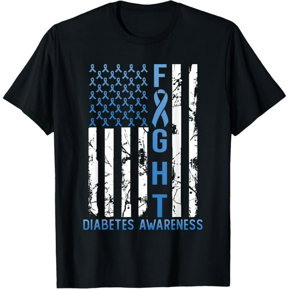 Support Fight USA Flag Type 2 Type 1 Diabetes Awareness T-Shirt for Women Girls Kids Men