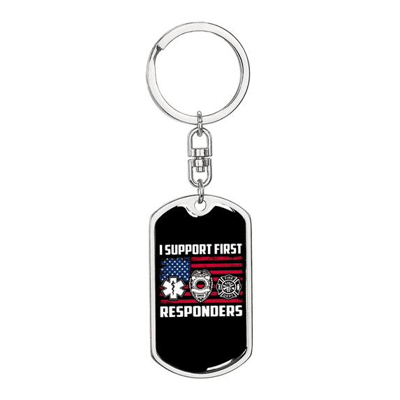 Support First Responders Firefighter Stainless Steel or 18k Gold Premium Swivel Dog Tag Keychain