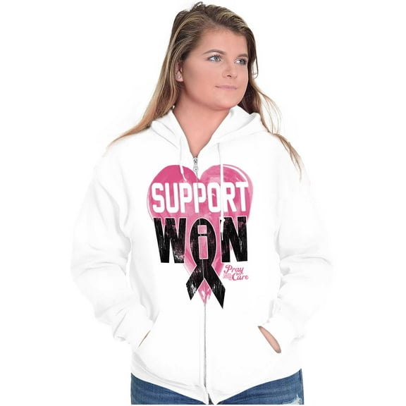 Support I Won Breast Cancer Awareness Zip Hoodie Sweatshirt Women Brisco Brands S