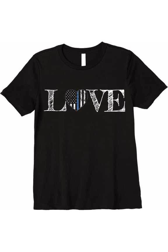 Support Law Enforcement Shirt Love Thin Blue Line Heart Flag Gift Graphic,for men and women up to 5XL