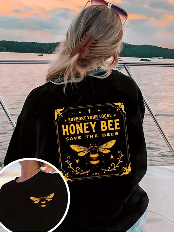 Support Local Bees Double Sided Print Short Sleeve Tee Bee Graphic Top