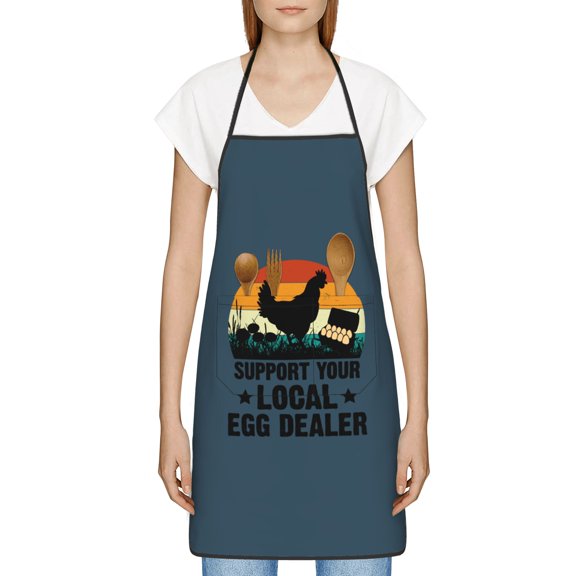 Support Your Local Egg Dealer Apron, Inspirational Gifts for Men Women, Funny Apron, Chef Bib with Pockets, Waterproof Work Apron for BBQ Kitchen Crafting Gardening