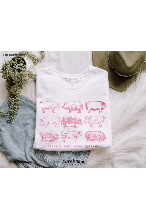 Support Your Local Farmer Pig Tshirt Vintage Farm Animals T Shirt Homestead Wife Farming Clothes Trendy Agriculture Tee Homesteading S TSHIRT All Size S-5XL