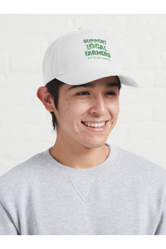 Support Local Farmers Root for Community Baseball Cap, Green Agriculture Graphic Design, Classic Hat