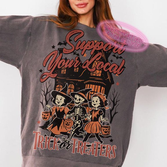 Support Your Local Trick or Treaters Sweatshirt, Vintage Halloween Sweatshirt, Halloween Vintage Costume Shirt, Retro Halloween Sweatshirt, Fall Sweatshirt