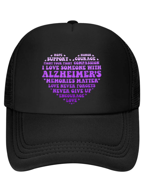Support Love Alzheimer's Awareness Heart Typography Word Art Baseball Cap