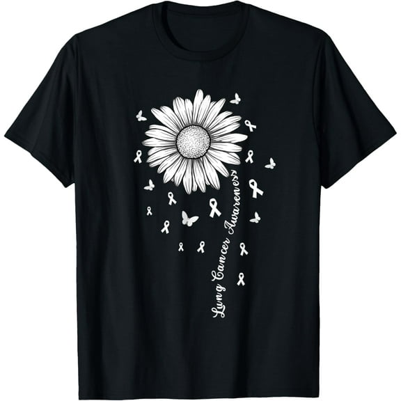 Support Lung Cancer Awareness Month Flower White Ribbon T-Shirt