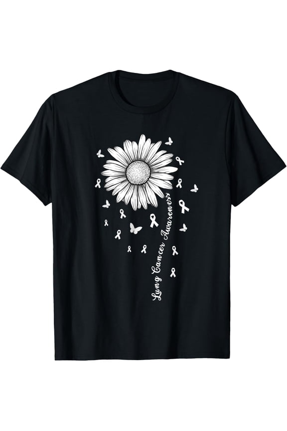 Support Lung Cancer Awareness Month Flower White Ribbon T-Shirt