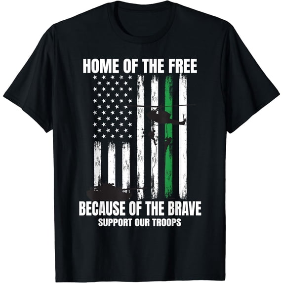 Support Military American Flag Thin Green Line Veterans Gift T-Shirt