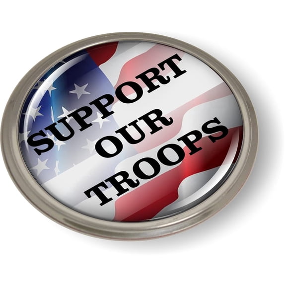 BestLicensePlateFrames Support Our Troops 3D Domed Car Emblem Badge Sticker with Semi-Flexible Aluminum Round Bezel
