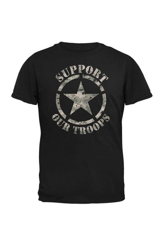 Support Our Troops Camo Star Black Adult T-Shirt - 2X-Large
