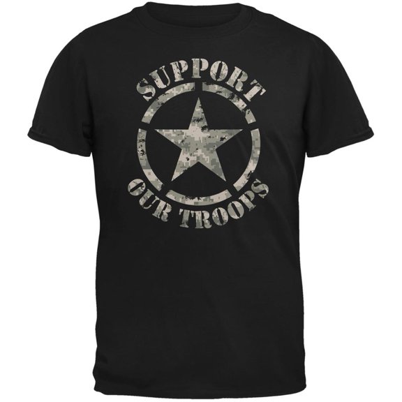 Support Our Troops Camo Star Black Adult T-Shirt - Small