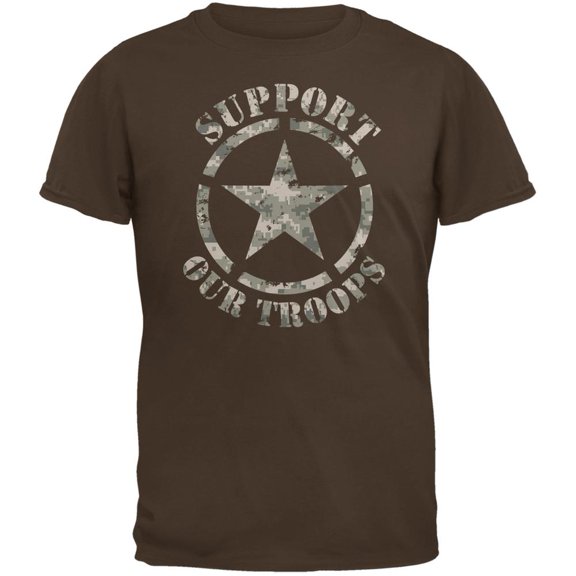 Support Our Troops Camo Star Brown Adult T-Shirt - Medium