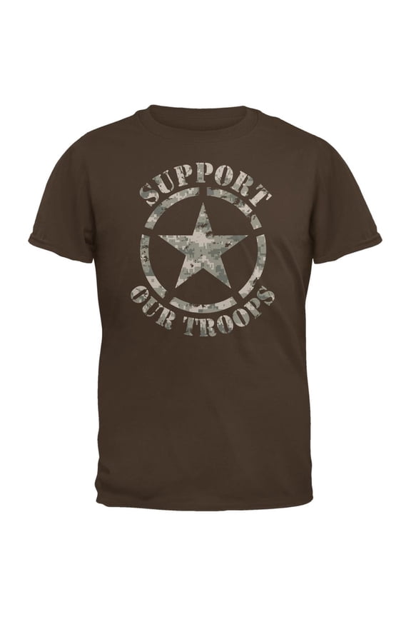 Support Our Troops Camo Star Brown Adult T-Shirt - Medium